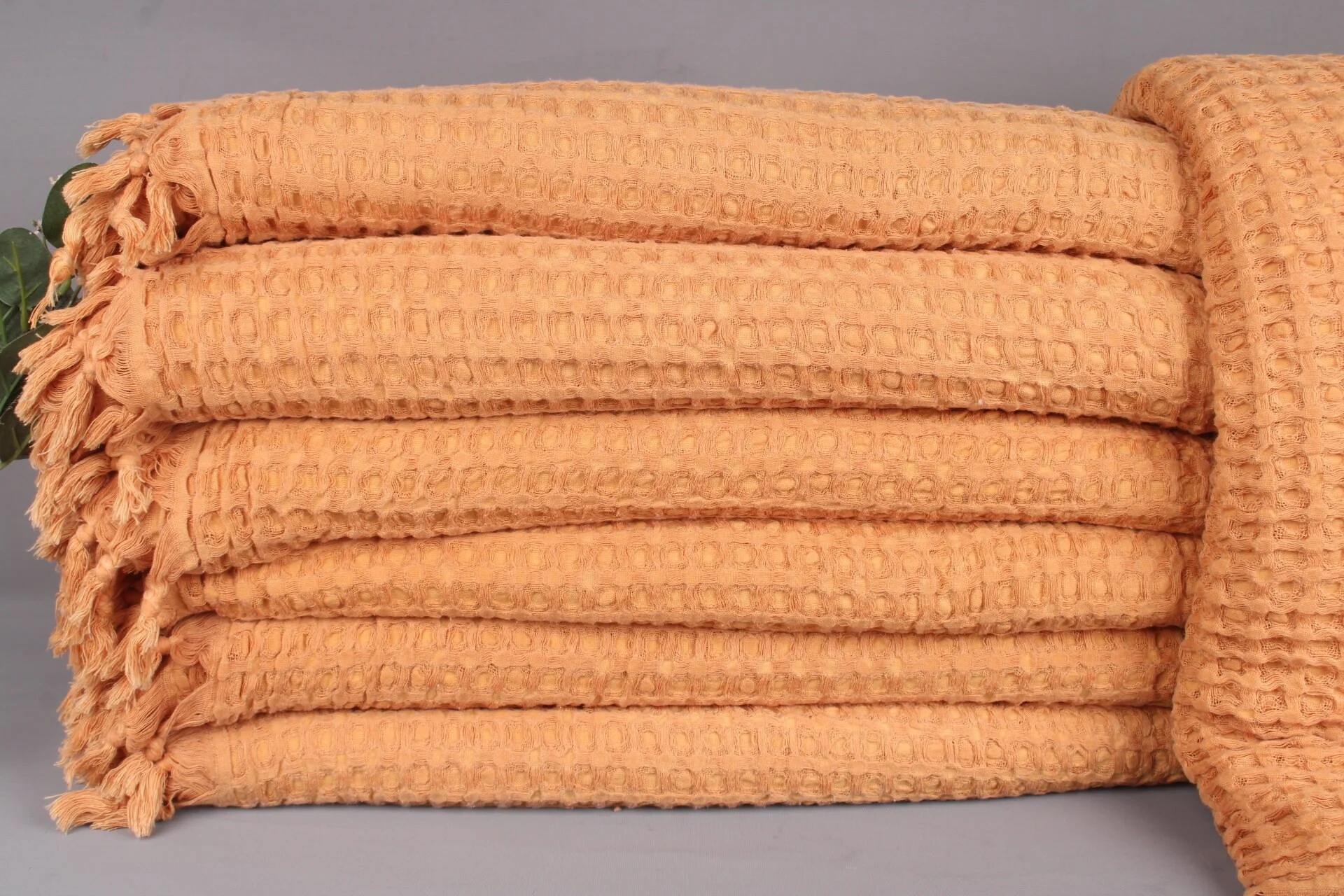 Turkish Bedspread, Picnic Blanket, Orange Throw, Waffle Blanket, 79x103 Inches Cotton Throw Blanket For Couch, Wholesale Throw,