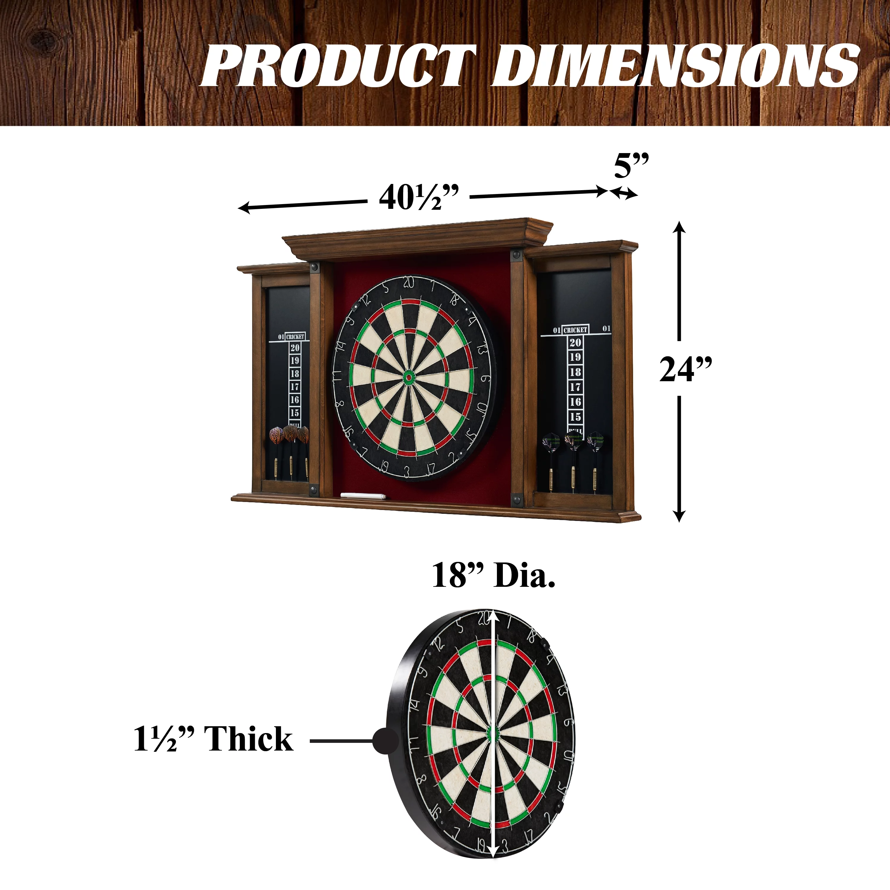 Barrington Sherwood Bristle Dartboard 40.5 in x 24 in x 5 in Cabinet Set