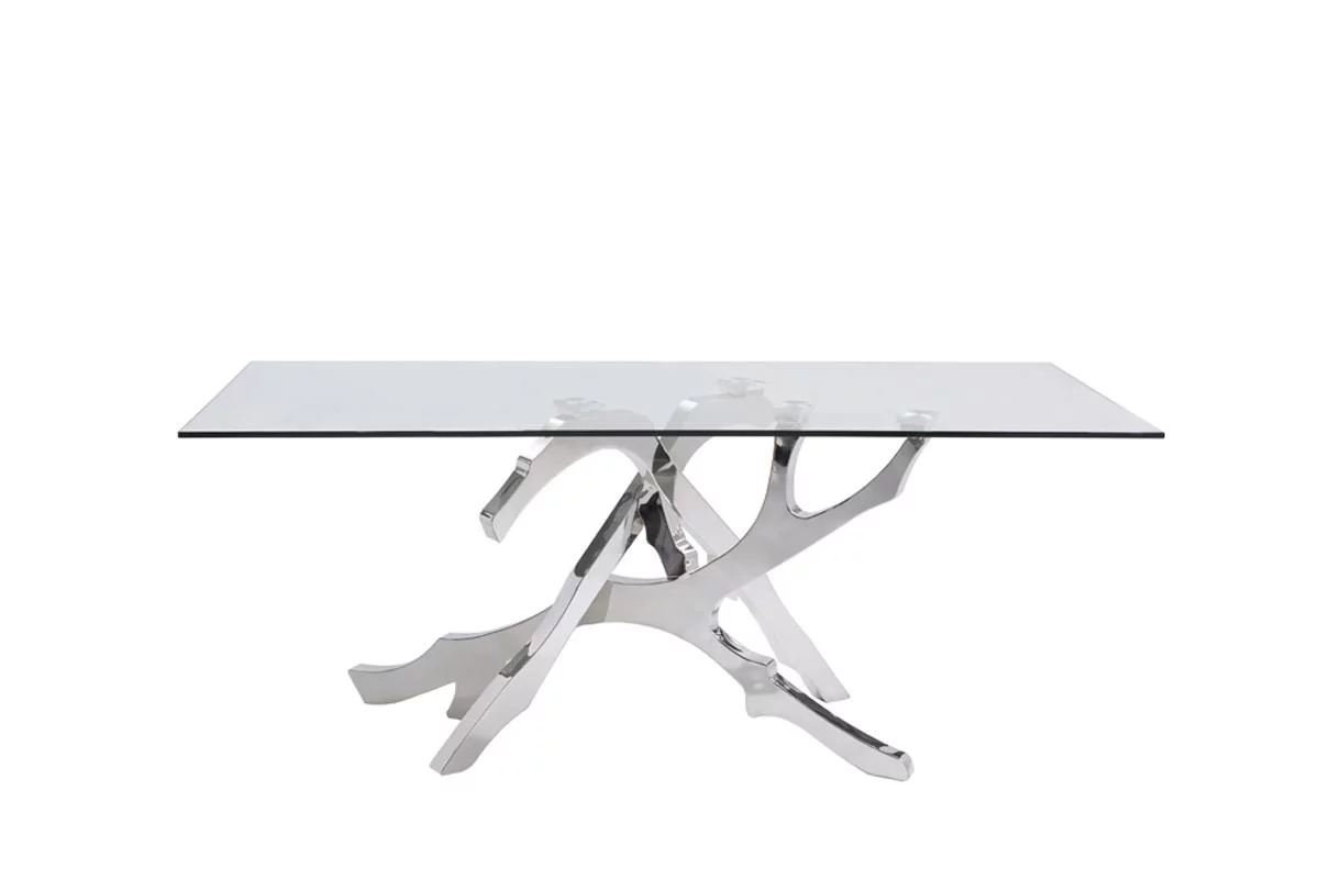 Modern Glass & Stainless Steel Dining Table VIG Modrest Legend