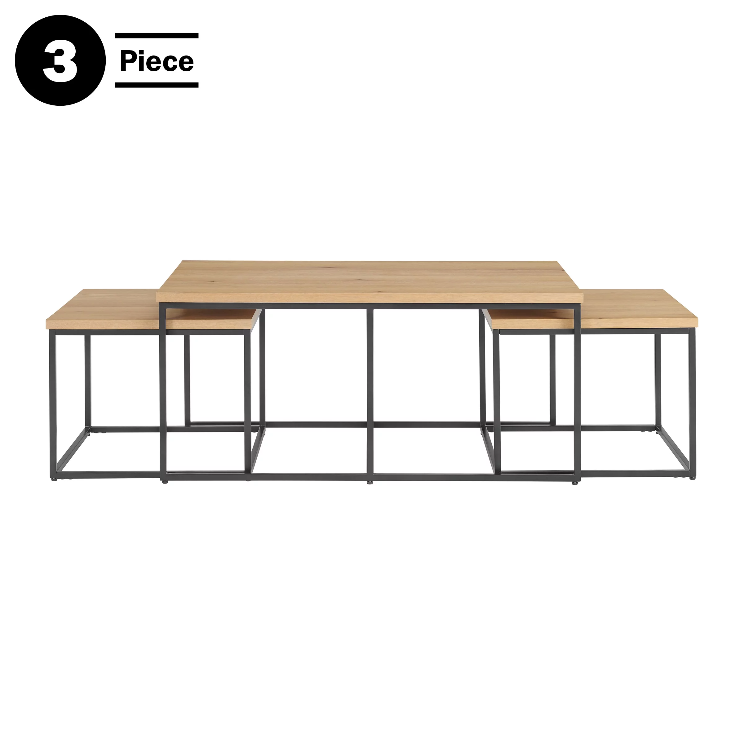 Lavish Home 3PC Modern Nesting Coffee Table Set with 2 Side Tables (Walnut)