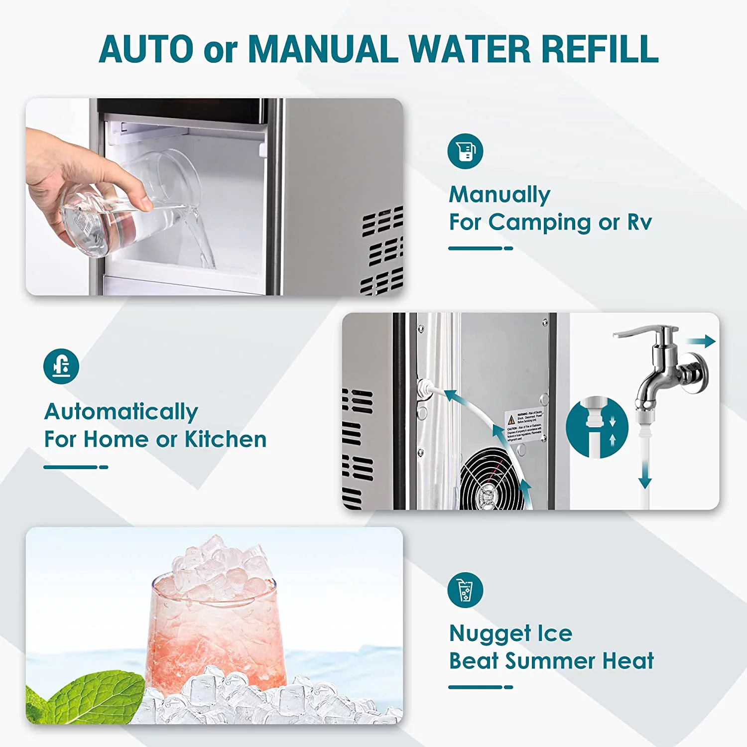 Euhomy 33lbs/24H Countertop Nugget Ice Maker, Soft Nugget Ice, 2 Ways Water Refill & Self-Cleaning Pebble Ice Maker