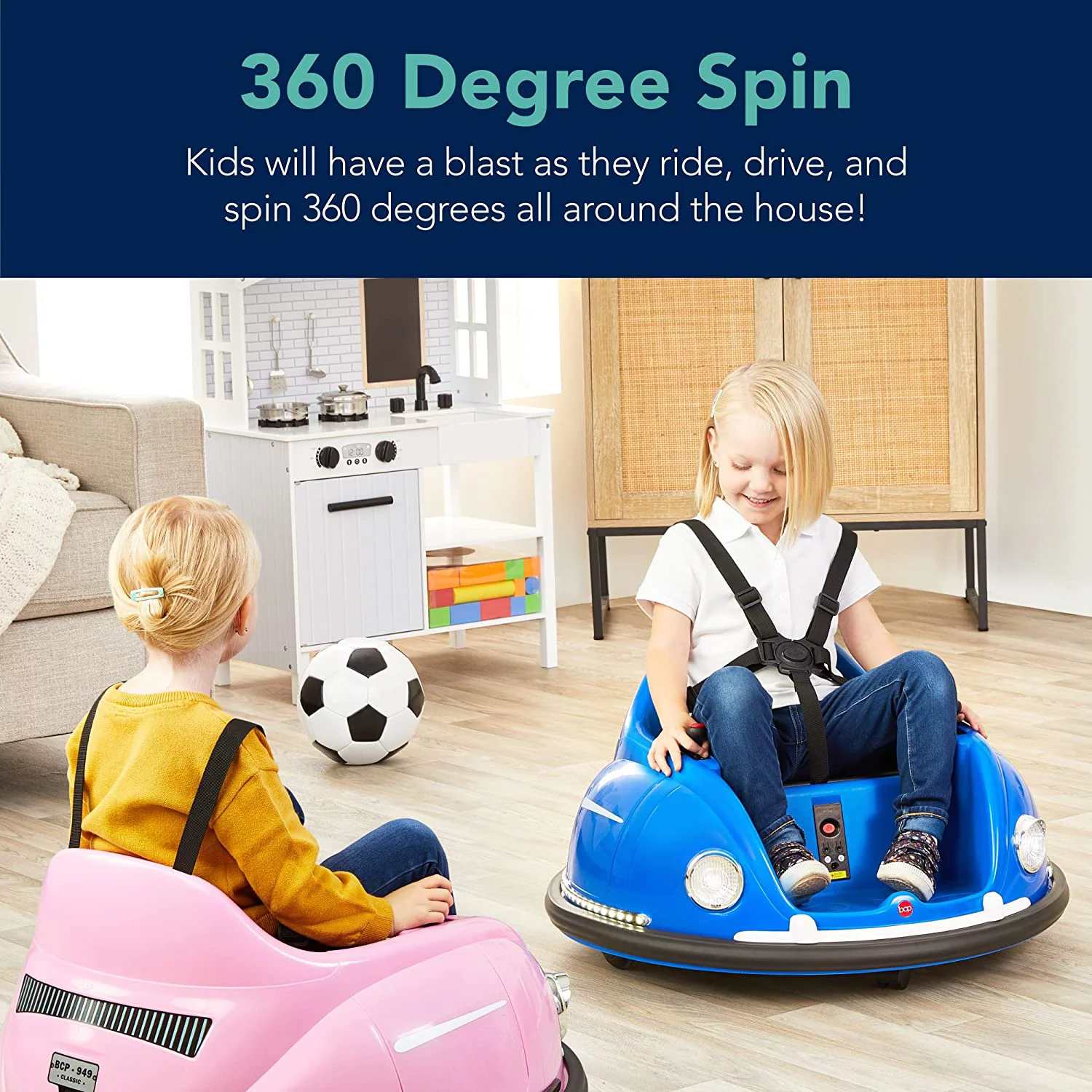 6V Electric Kids Ride On Bumper Car, 1.5 - 6 Years Old, Parent Remote Control, 360 Degree Spin, Lights, Sounds - Pink