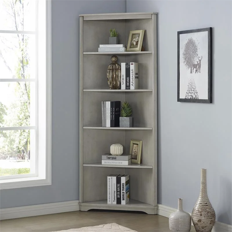Bowery Hill Transitional Wood Corner Bookcase in Antique White