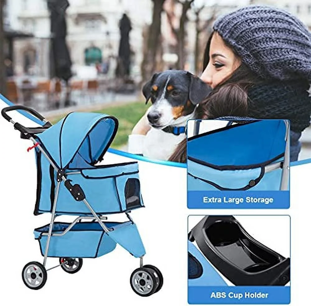Pet Dog Stroller with Storage Basket Foldable Lightweight Travel Cat Stroller, Smooth & Easy to Walk Pet Jogging Stroller for Medium Small Dogs & Cats -Black