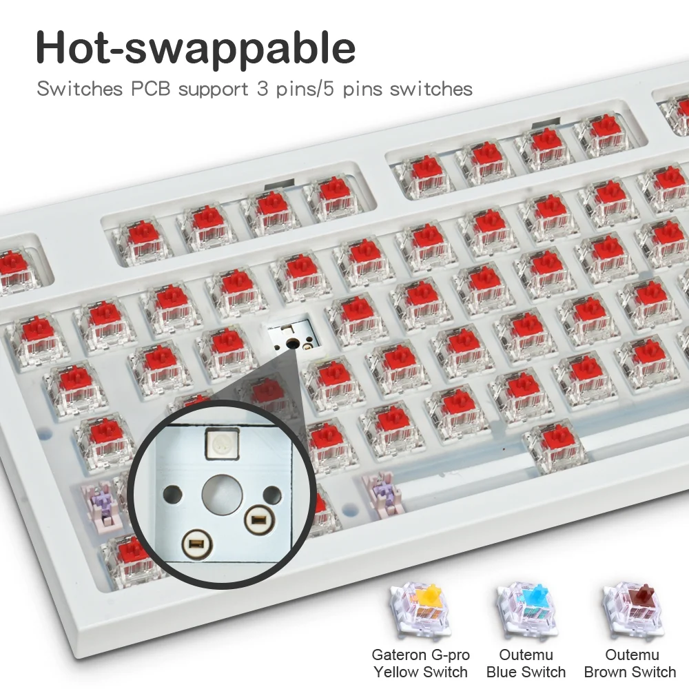 RECCAZR KW75S Wireless Mechanical Keyboard, GASKET Hot-swappable Gaming Keyboard, Bluetooth/2.4GHz/USB-C, 81 Keys, RGB Backlit (White Blue, OUTEMU Red Switch)