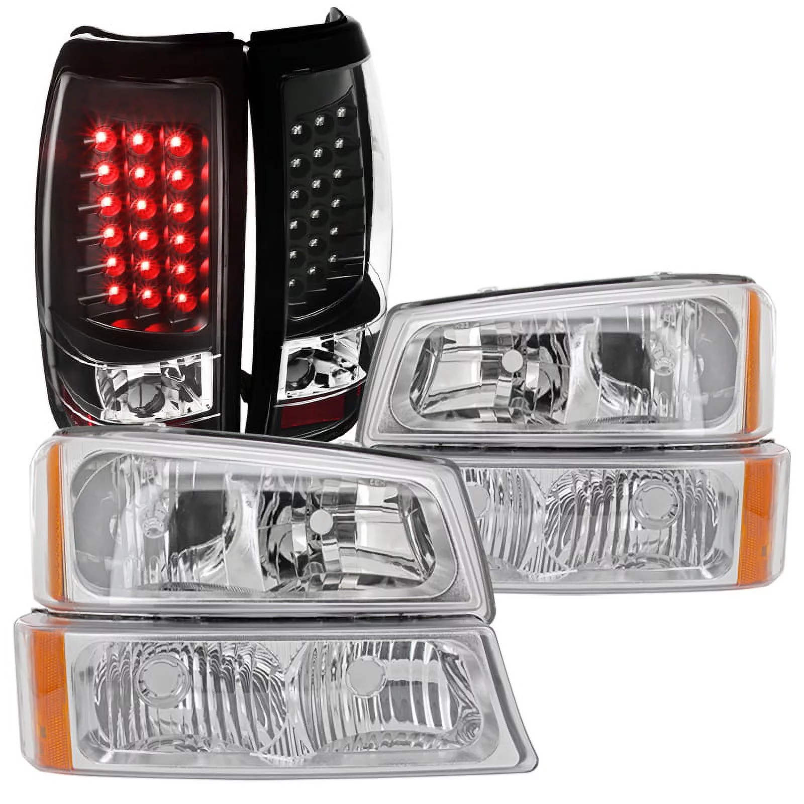 Spec-D Tuning Clear Halo Projector Headlights + Tail Lamps + 9- LED Work Lights Compatible with Chevrolet Silverado 1500 2500 Left + Right Pair Headlamps Assembly