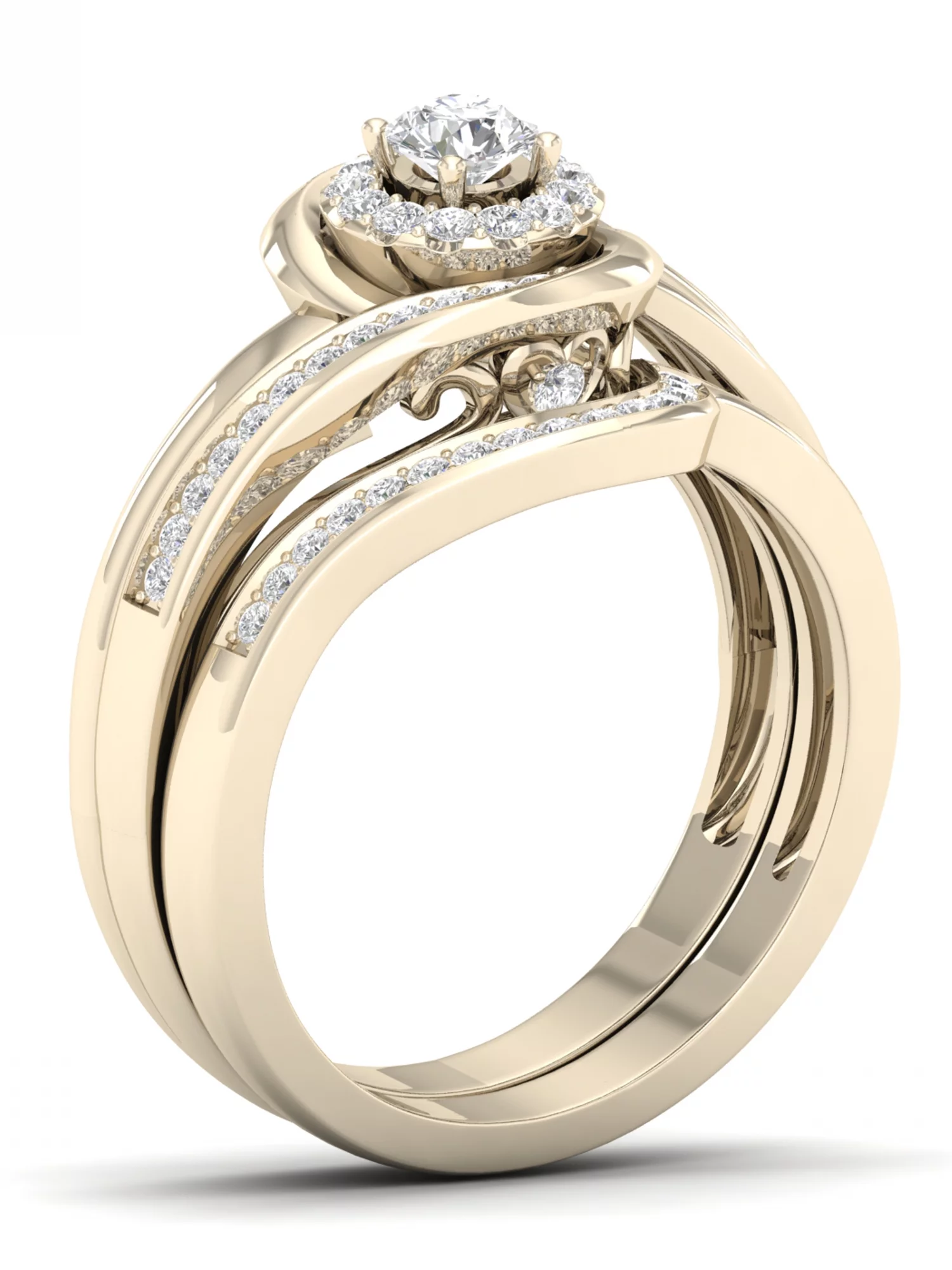 Imperial 1/3Ct TDW Diamond 10k Yellow Gold Bypass Halo Bridal Set (H-I, I2)