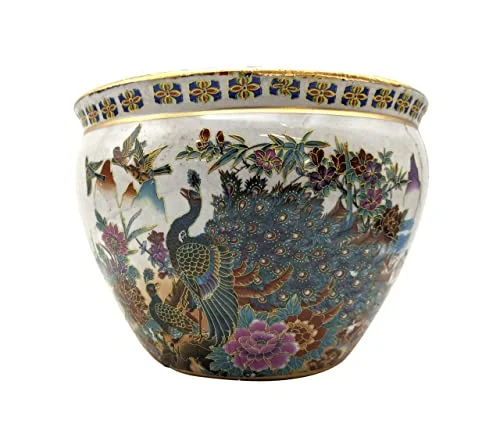 Chinese Porcelain 2 Panel Fishbowl Planters in Satsuma Geishas