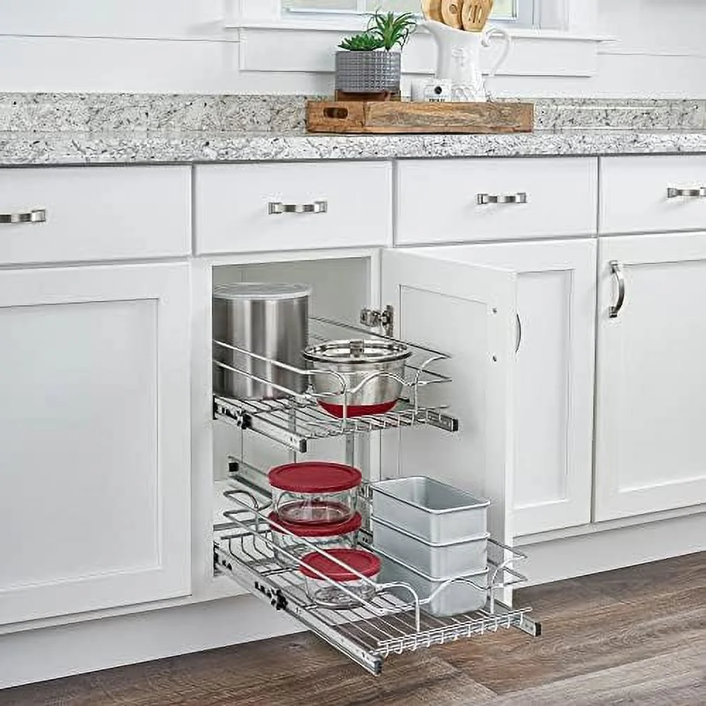 STVBCN 2-Tier Kitchen Cabinet Pull Out  and Drawer Organizer Slide Out Pantry  Basket in Multiple Sizes  12 x 18 In  5WB2-1218CR-1