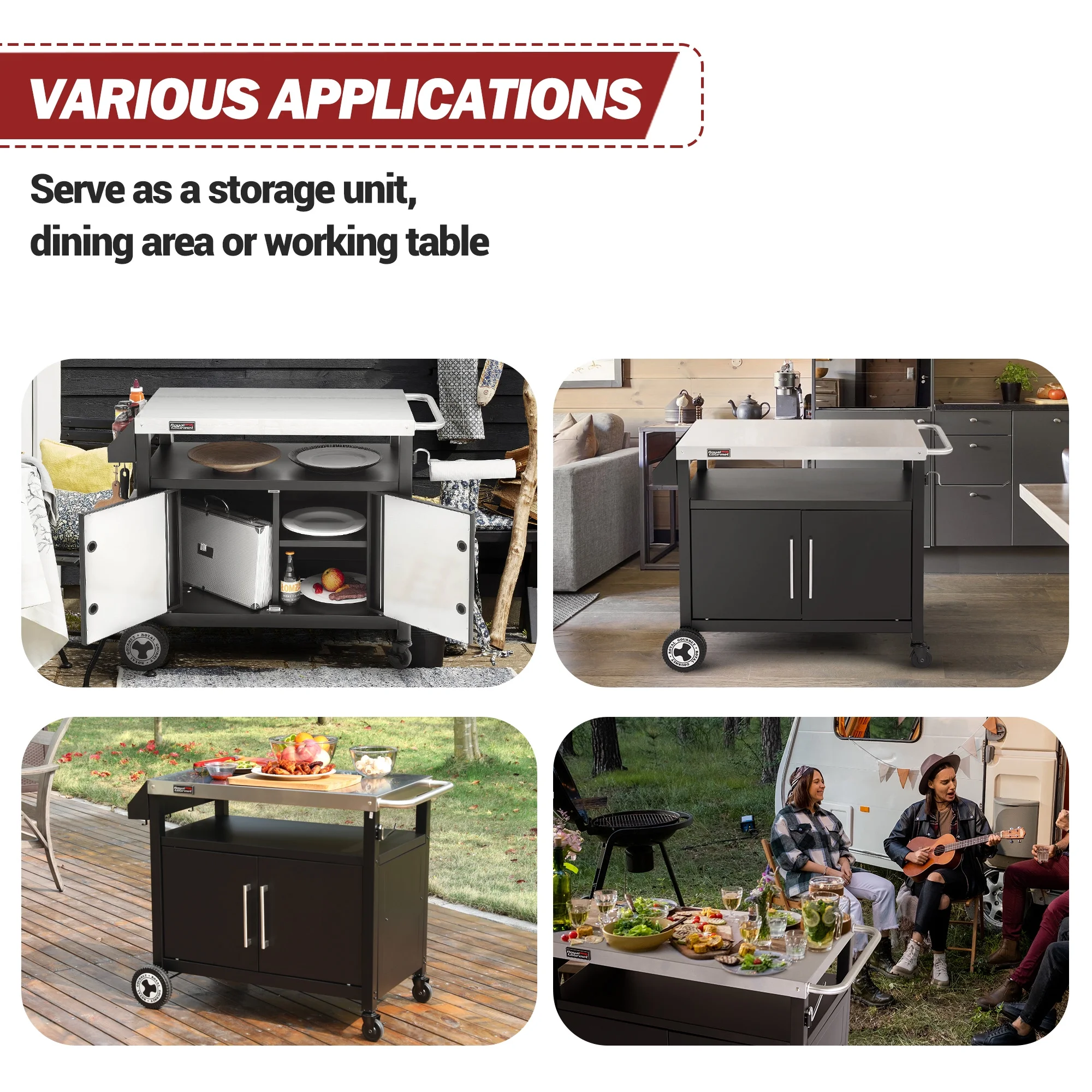 Royal Gourmet PC3403S Movable Kitchen Island Cart