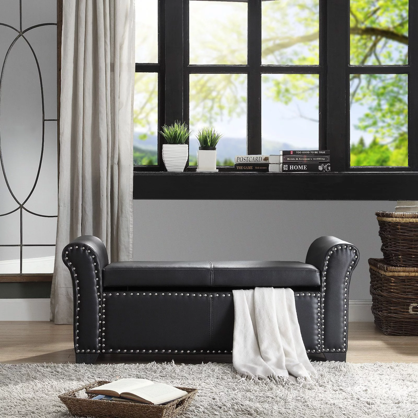 Inspired Home Payton Faux Leather Indoor Storage Bench