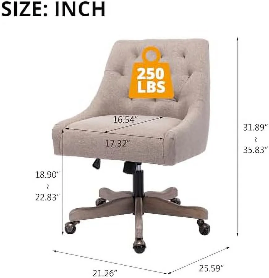 HYHBIBOOM Home Office Chair  Adjustable Upholstered Computer Desk Chair with  Degree Swiveling Base  Ergonomic Task Chair Vanity Chair for Office  Living Room  Studying  Charcoal Grey