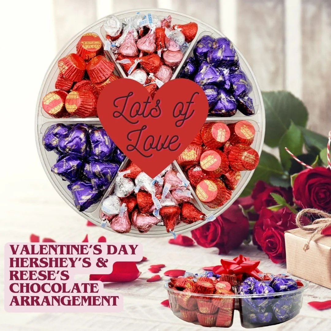 Hersheys Kisses Chocolate Candy Gift Basket, 6 Sectional Chocolate Tray, Assorted Mix Of Milk, Dark, Meltaway, Milklicious And Birthday Kisses, Great Gift For Valentine,S Day, Mothers Day, Birthd