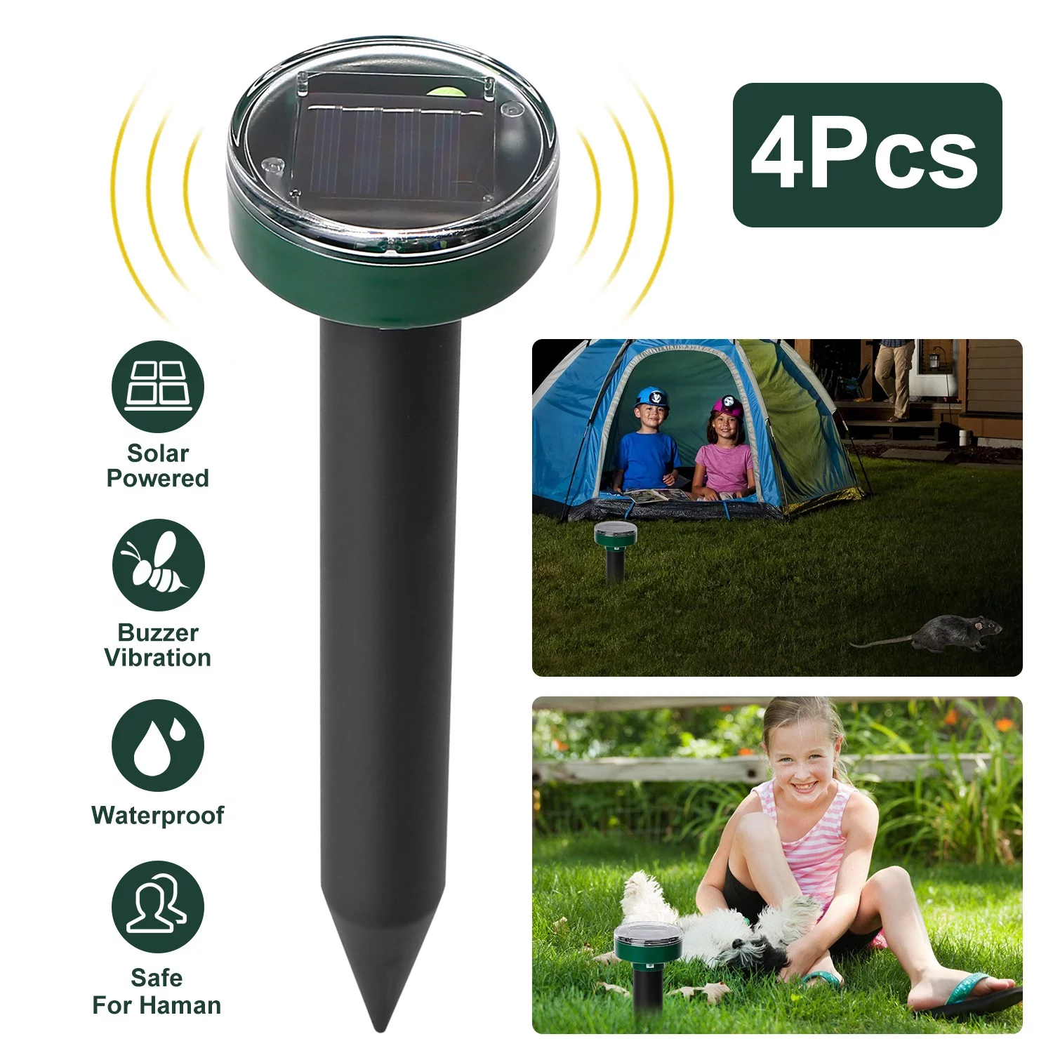 4pcs Ultrasonic Animal Repellent iMounTEK Solar Powered Motion Sensor Repellent Waterproof for Outdoor Farm Garden Yard Repelling