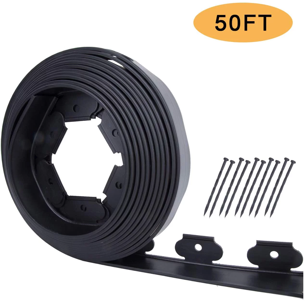 Mr Garden Landscape Garden Edging Kit No-Dig 50ft Length with 10 Spikes, PE Plastic Landscape Edging roll Heavy Duty Edging Fence for Flower Beds, Tree Rings and Garden Borders, Black