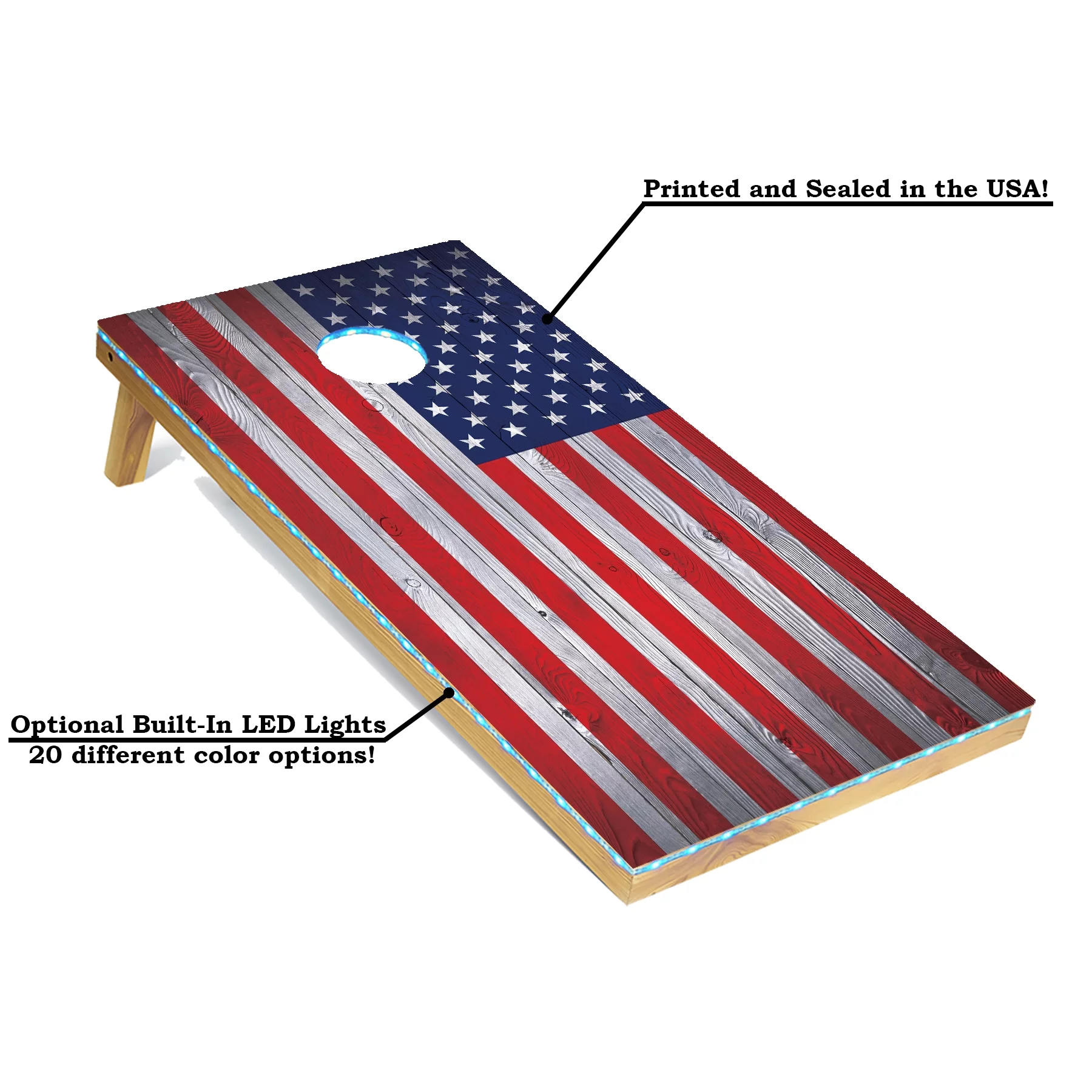 Tailgating Pros Regulation Cornhole Boards Flag Set - Includes 8 Bean Bags, Carrying Cases, and 4'x2' Corn Hole Toss Game - Optional LED Lights