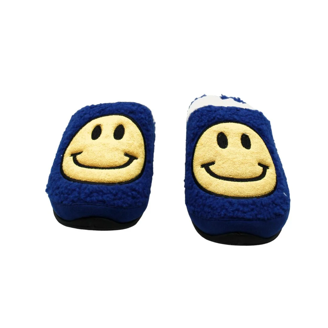 Deer Stags Mens Blue Smiley Face Cushioned Round Toe Slip on Slippers Shoes  (Size 10 US)