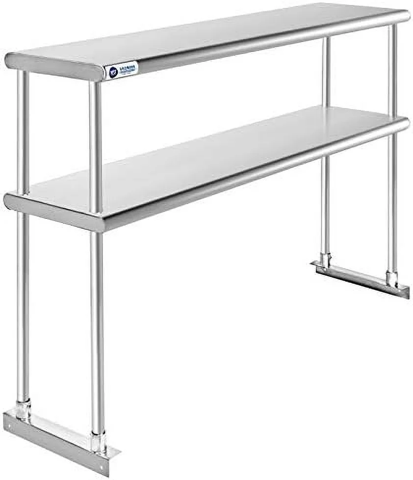 xrboomlife NSF Stainless Steel Commercial 2 Tier Double Overshelf 72 in. x 12 in. for Kitchen Prep & Work Table