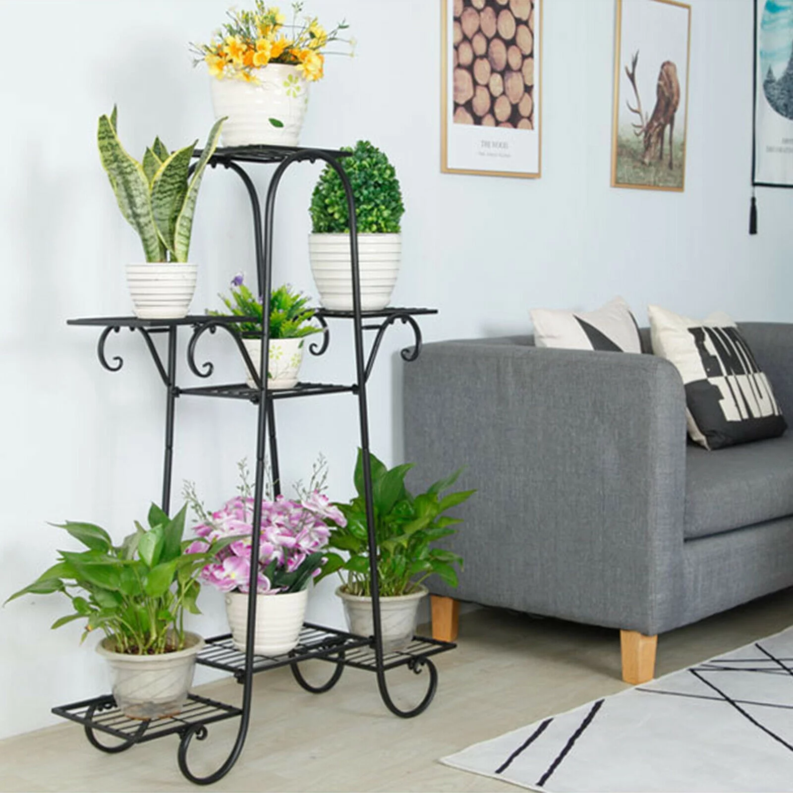 Miumaeov 7 Tier Metal Flower Pot Stand Plant Display Holder Balcony Garden Indoor Black