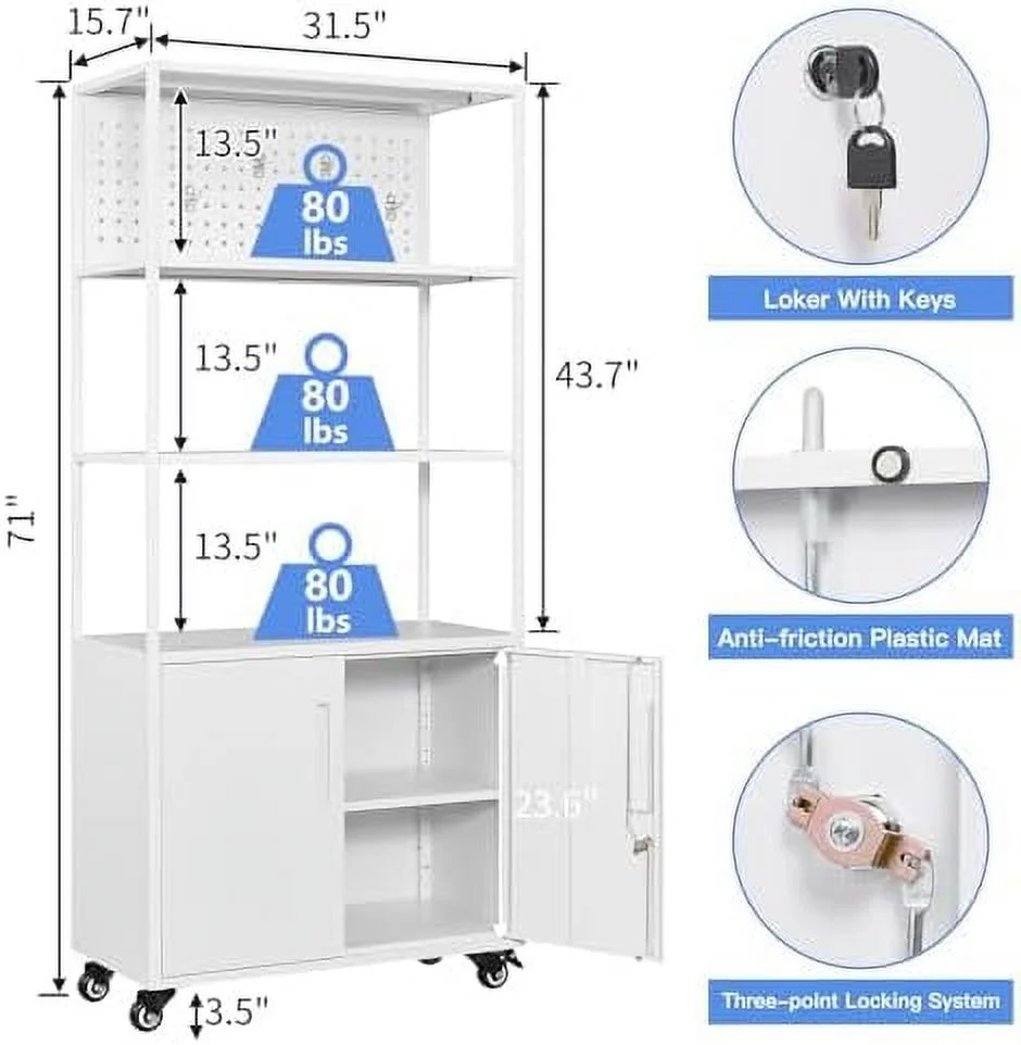 JYHOME 5-Tier Bookshelf  Tall Bookcase with Doors  Industrial Display Standing  Units with Lock & Wheel  Metal  Shelves for Living Room  Bedroom  Home Office (Black)