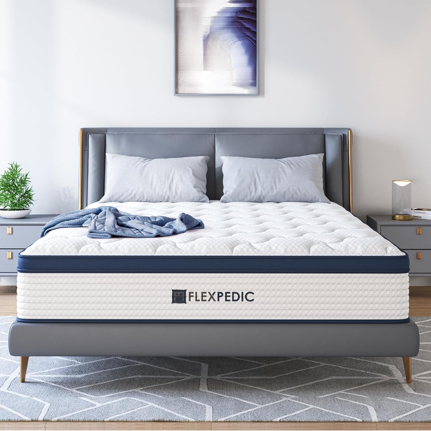 YUMIAO FLEXPEDIC Queen Mattress, 10 Inch Gel Memory Foam Pocket Innerspring Hybrid Mattresses in a Box, P2203323