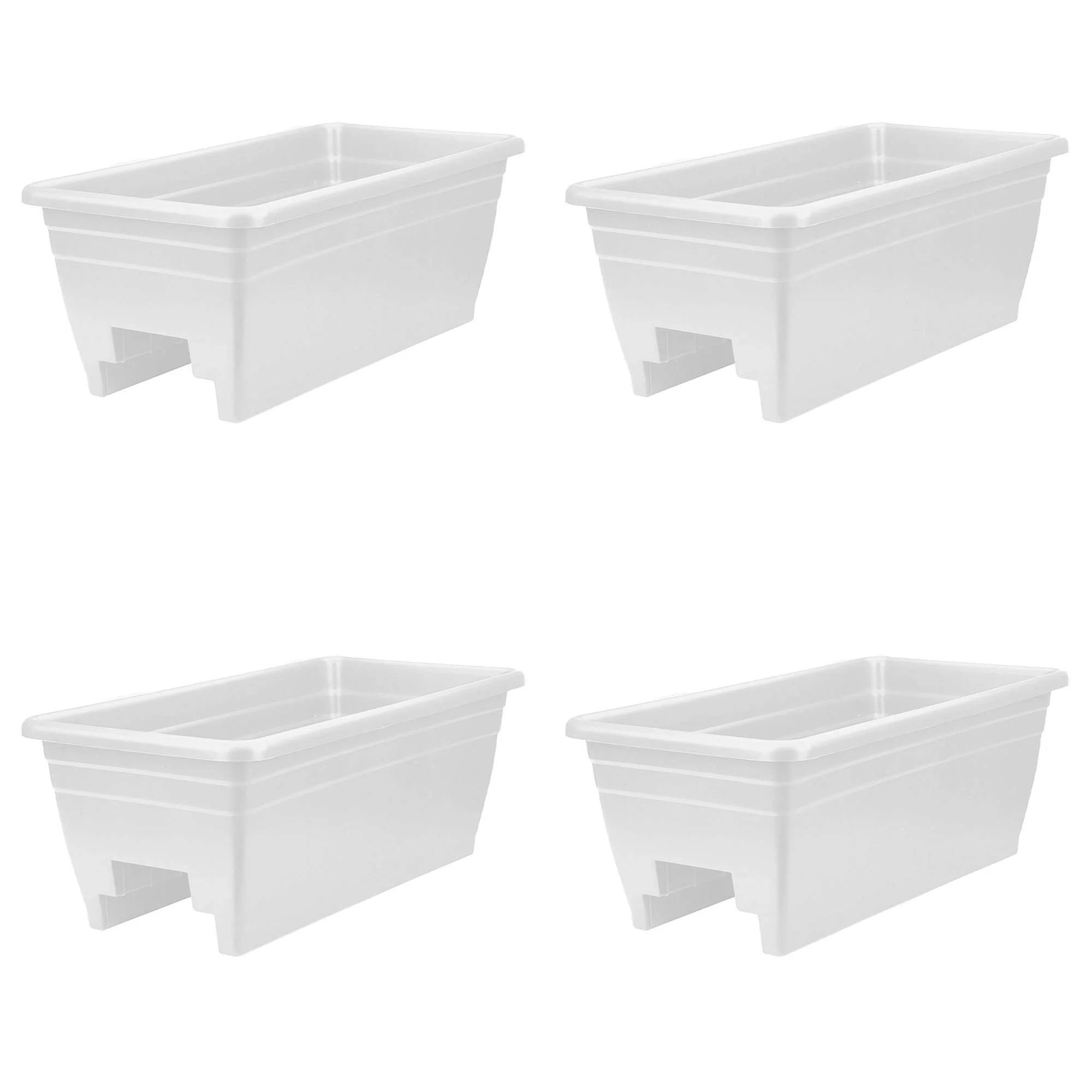 HC Companies Heavy Duty 24 In Plastic Deck Rail Box Planter, White (4 Pack)