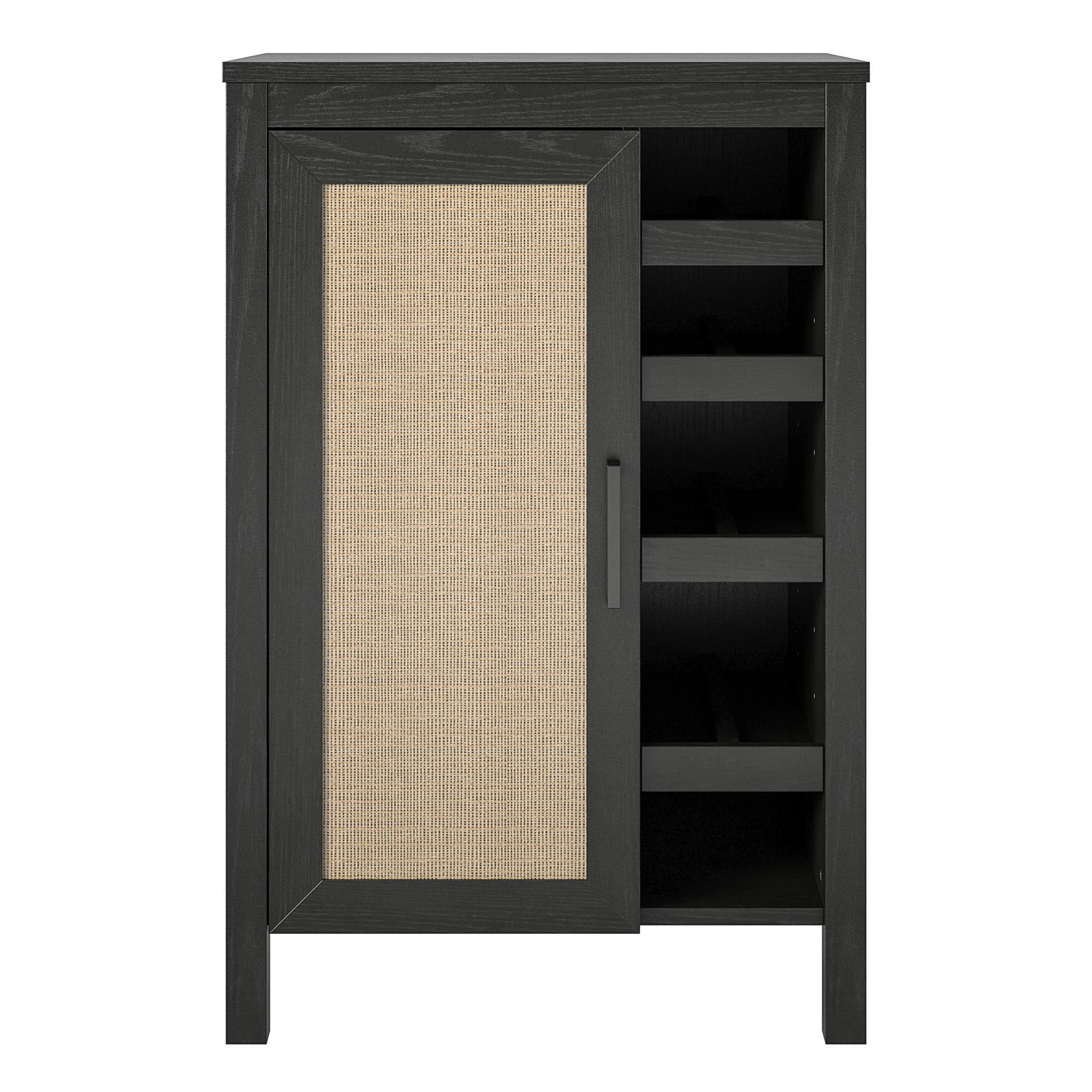 Ameriwood Home Wimberly Bar Cabinet, Black Oak with Faux Rattan