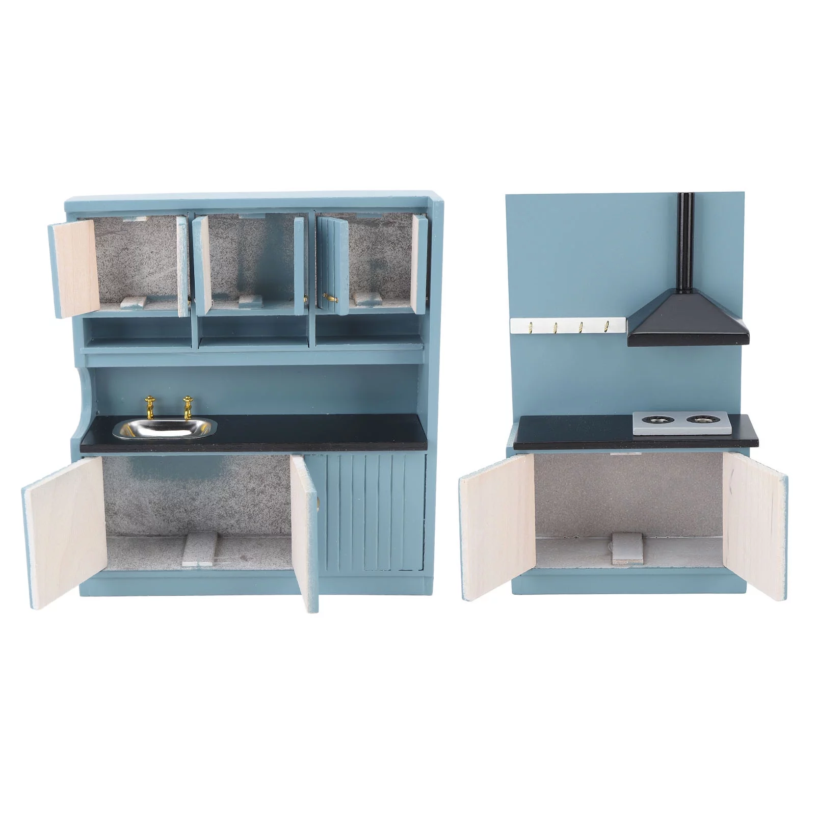 Goldmeet Dollhouse Kitchen Furniture Kit Innovative Hand Crafted 1:12 Scale Wooden Dollhouse Furniture Set Dark Blue
