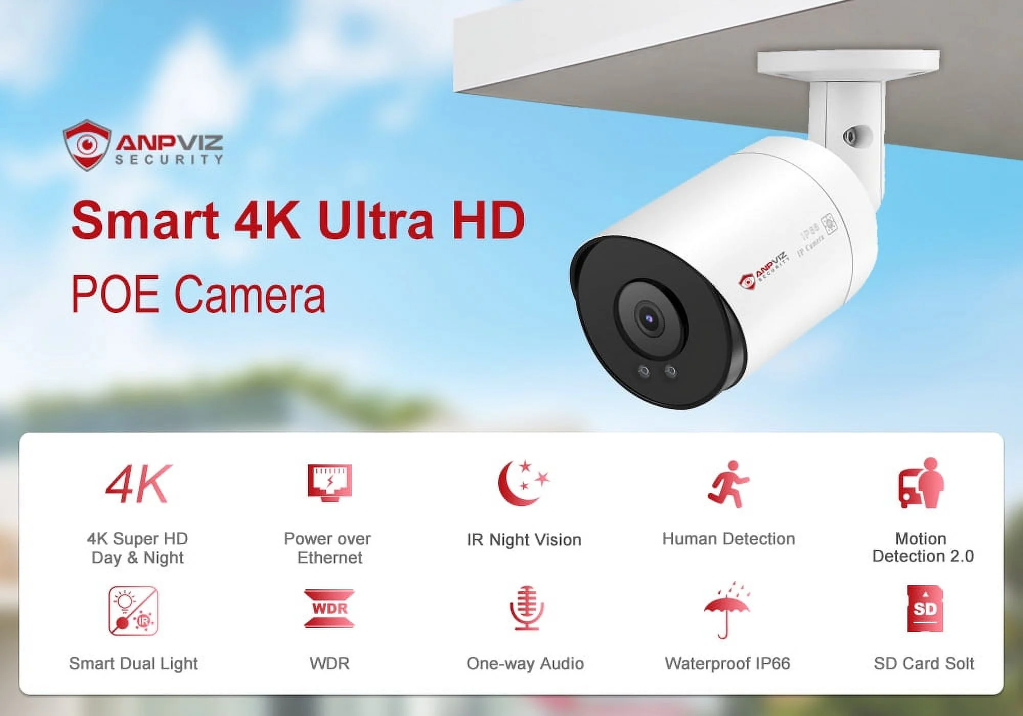 Anpviz 4K 8CH PoE Security Camera System, 8pcs Wired 8MP Bullet PoE IP Cameras Outdoor with Person Vehicle Detection, 8MP  8-CH NVR with2TB HDD for 24/7 Recording