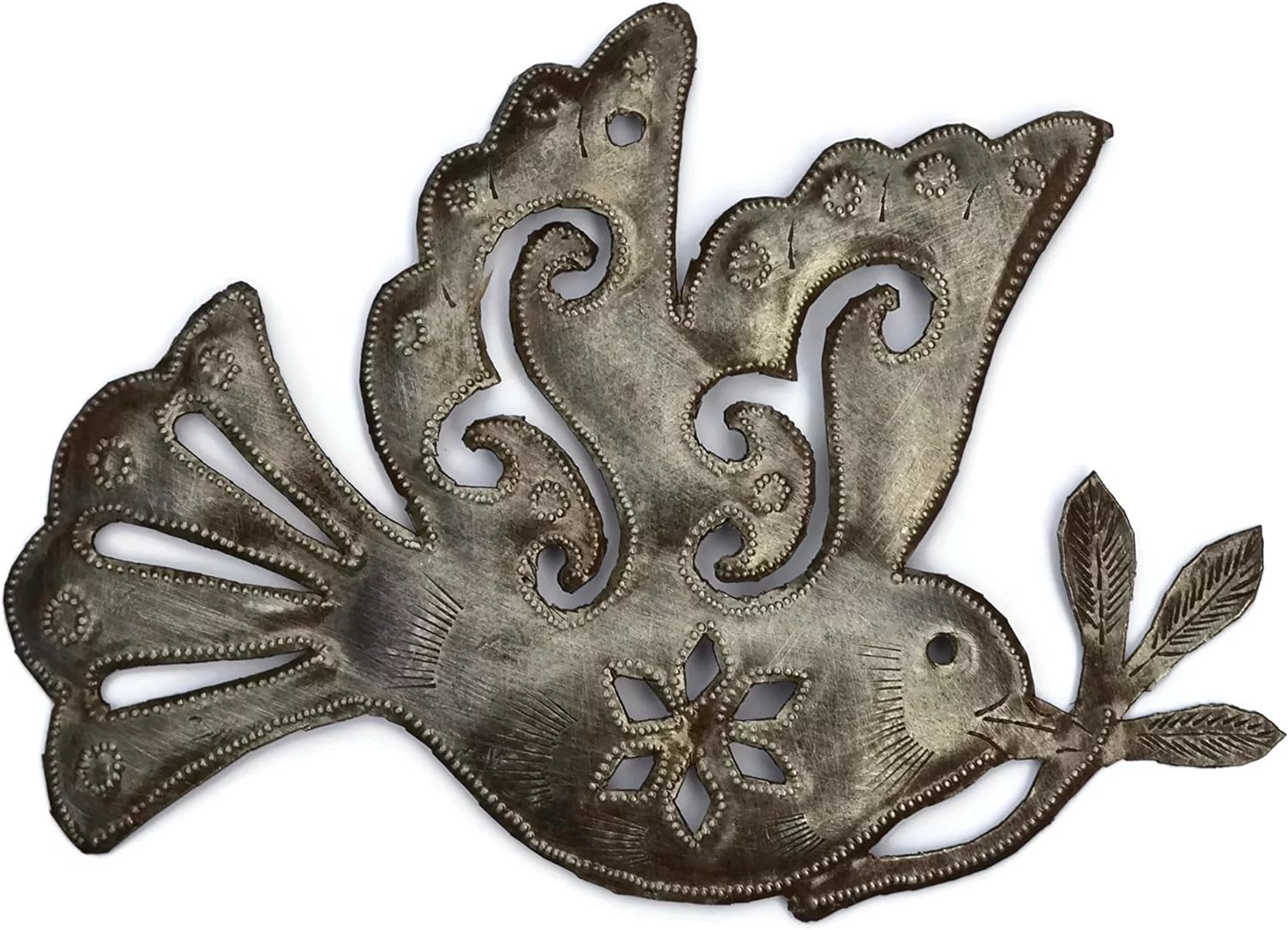 Home Decor , Set Of 2 Of Peace With Olive Branch, Wall Hanging Plaques, Cute Metal Garden Art 5.5 X 8 Inches, Handmade In Haiti