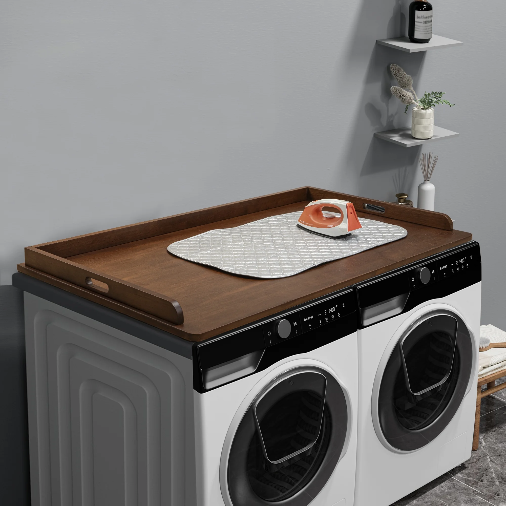 Heavy Duty Wood Laundry Washer and Dryer Countertop with Non-Slip Mat, 29.5