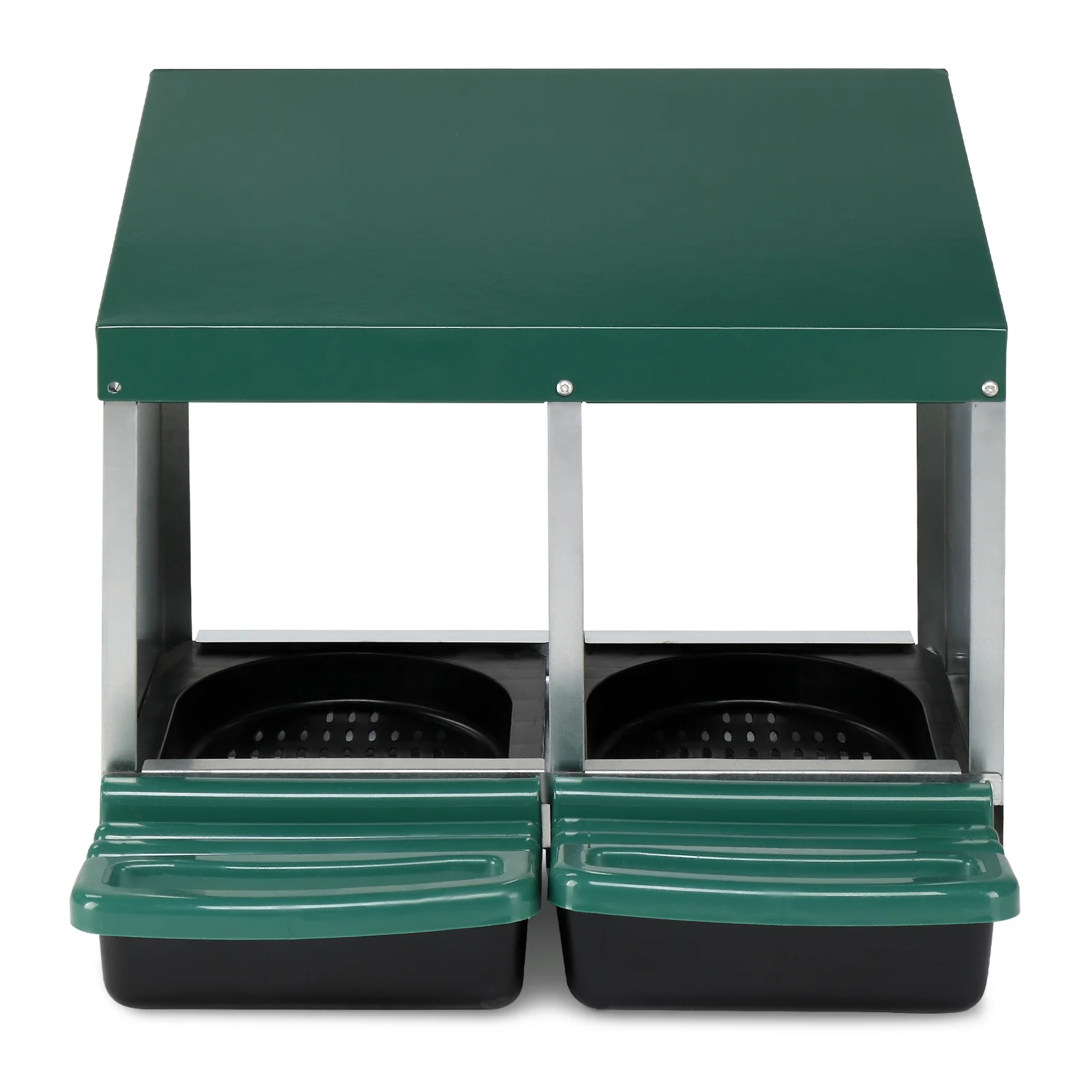 2 Compartment Roll Out Chicken Nesting Box with Plastic Basket, Easy Egg Collection, Durable Chicken Coop Solution, Green