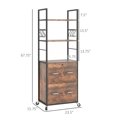 JHOOTUUO 2 Drawer Mobile File Cabinet with Lock & Hanging   Rustic Brown