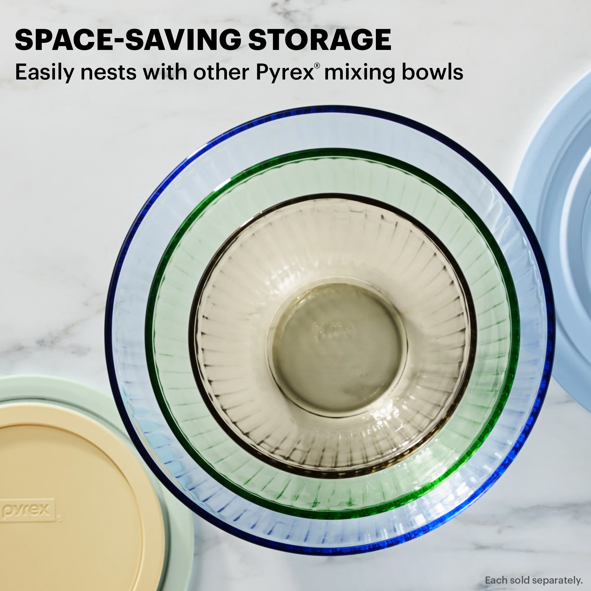 Pyrex Sculpted Tinted 2.3qt Glass Mixing Bowl with Airtight Plastic Lid, Green