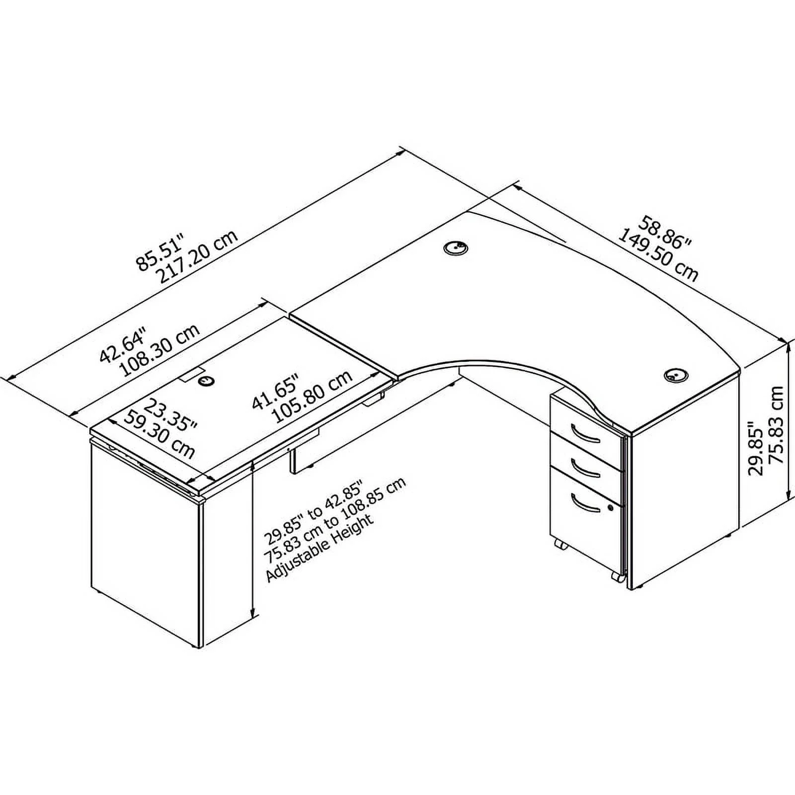 Scranton & Co Furniture 60W Left Sit to Stand L Shaped Desk Office Set in Cherry