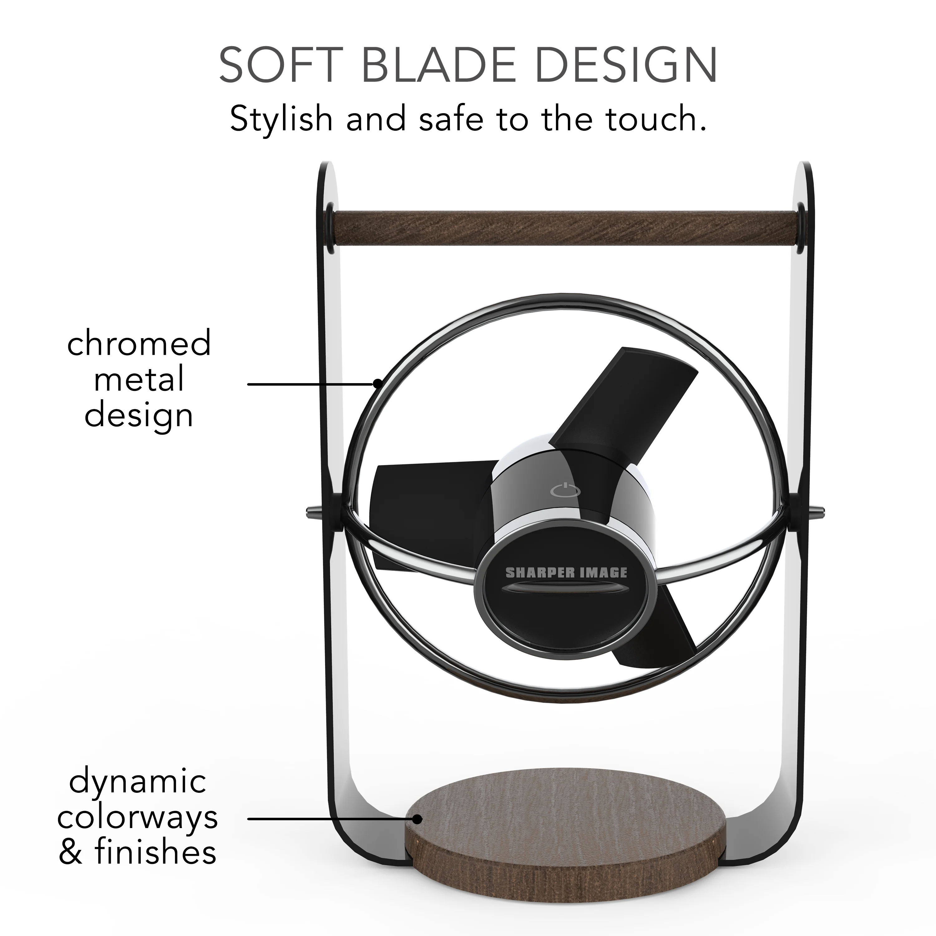 Sharper Image Soft Blade Desktop Fan, Black, 8 in, New