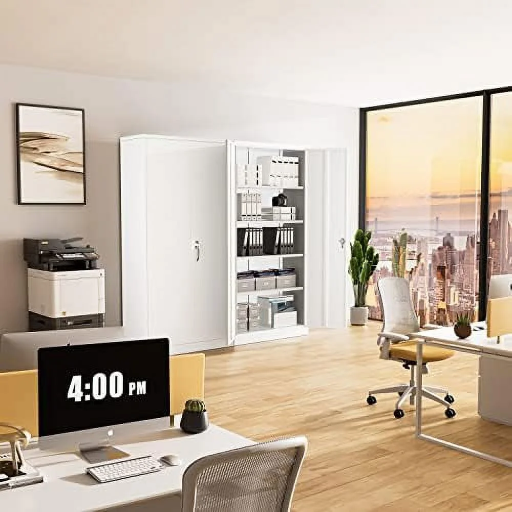 WTYNKAE Garage  Cabinets with Doors and Shelves  72" Steel Tool Locking Cabinet  Metal  Cabinet for Home Office  Warehouse  School (New Grey)