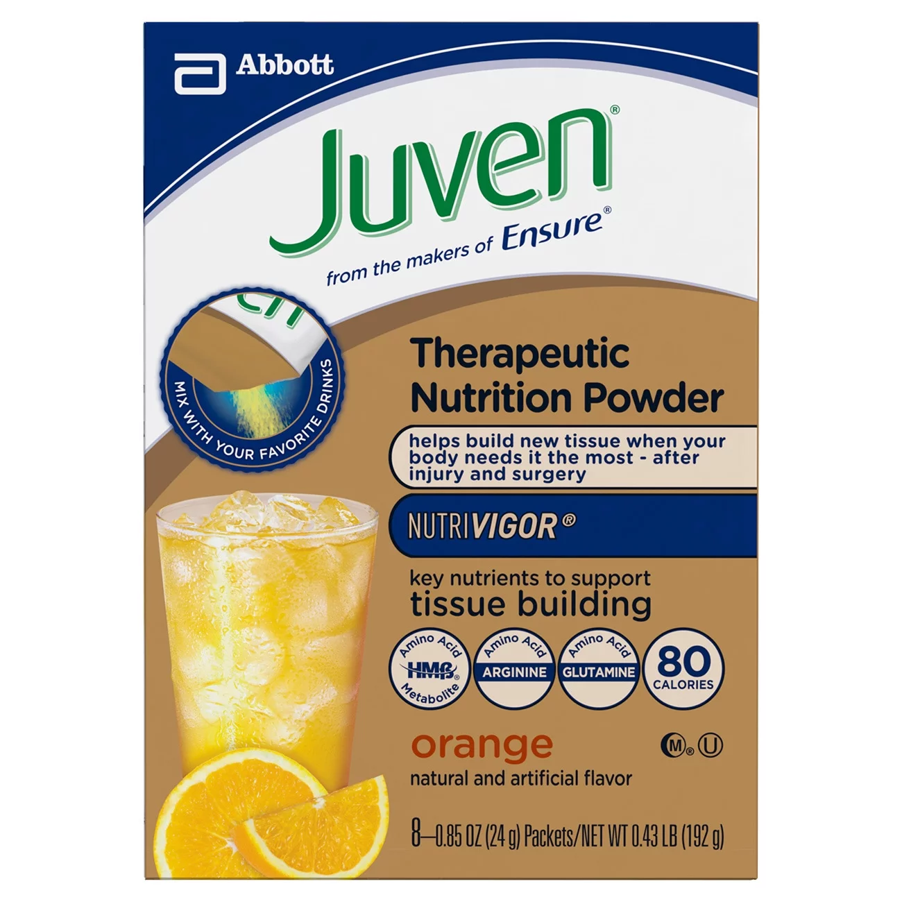 Juven Specialized Nutrition Powder, Orange, 0.85 oz Pouches (Pack of 8)