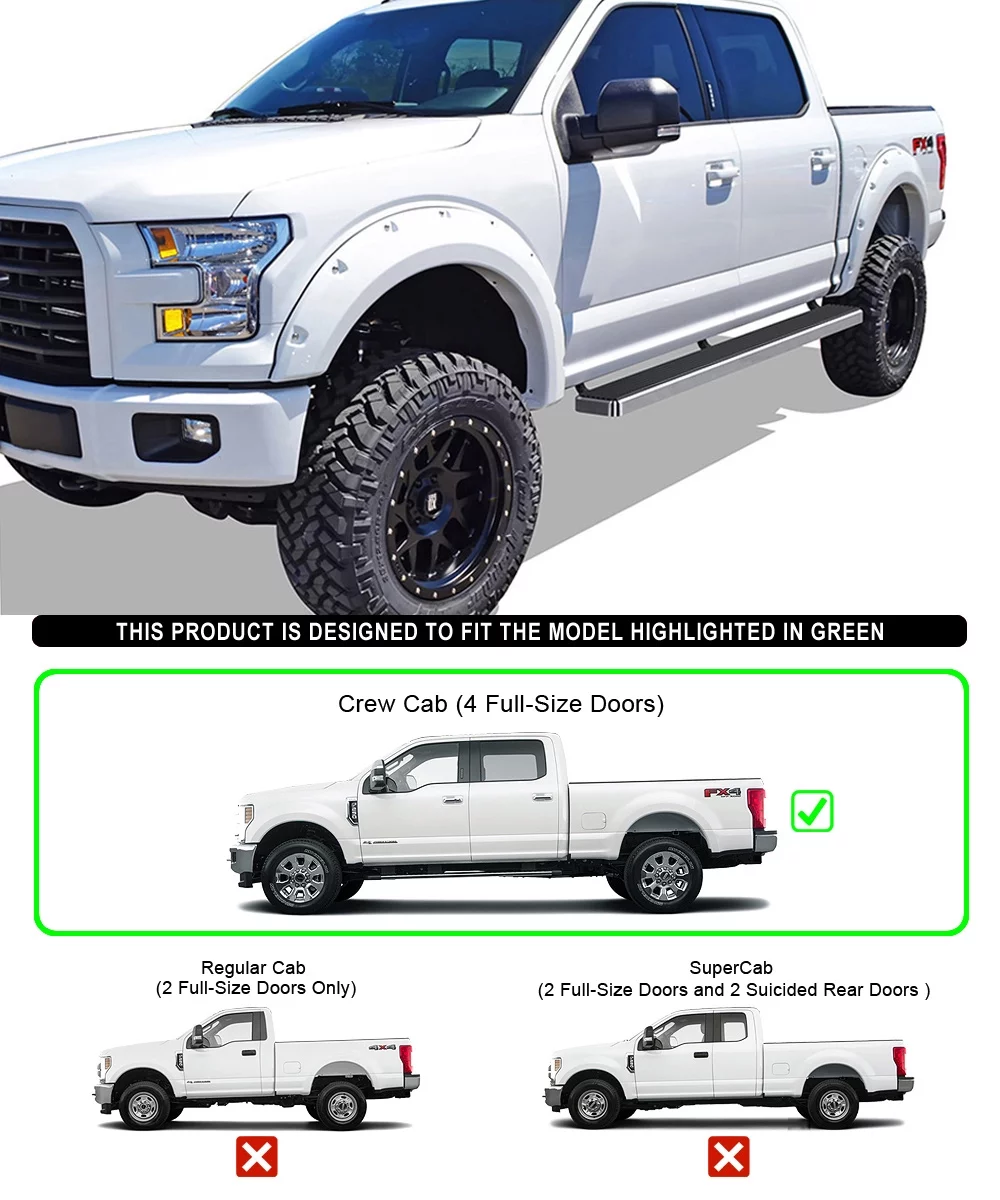 APS iBoard Running Boards 6 inches Compatible with Ford F150 2015-2023 SuperCrew Cab & F150 Lightning 2022-2023 & F-250 F-350 Super Duty 2017-2022 Crew Cab (Nerf Bars Side Steps Side Bars)