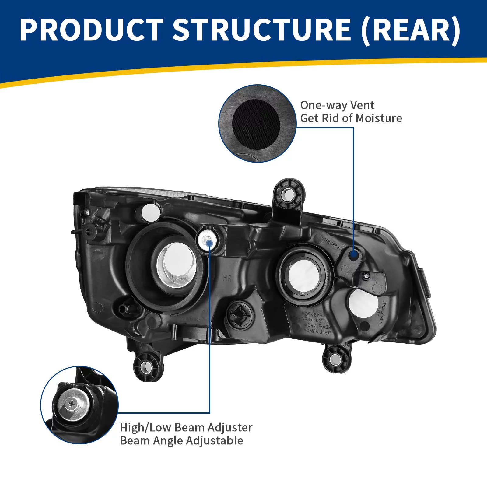 RVNI Headlights Fit 2011-2020 Dodge Grand Caravan / 2008-2016 Chrysler Town & Country
