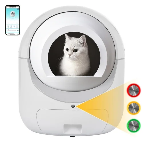 Upgraded HMI system, self-cleaning litter box for multiple cats, automatic dumping, suitable for all kinds of cat litter, safe, deodorizing, APP control, support 2.4G WiFi