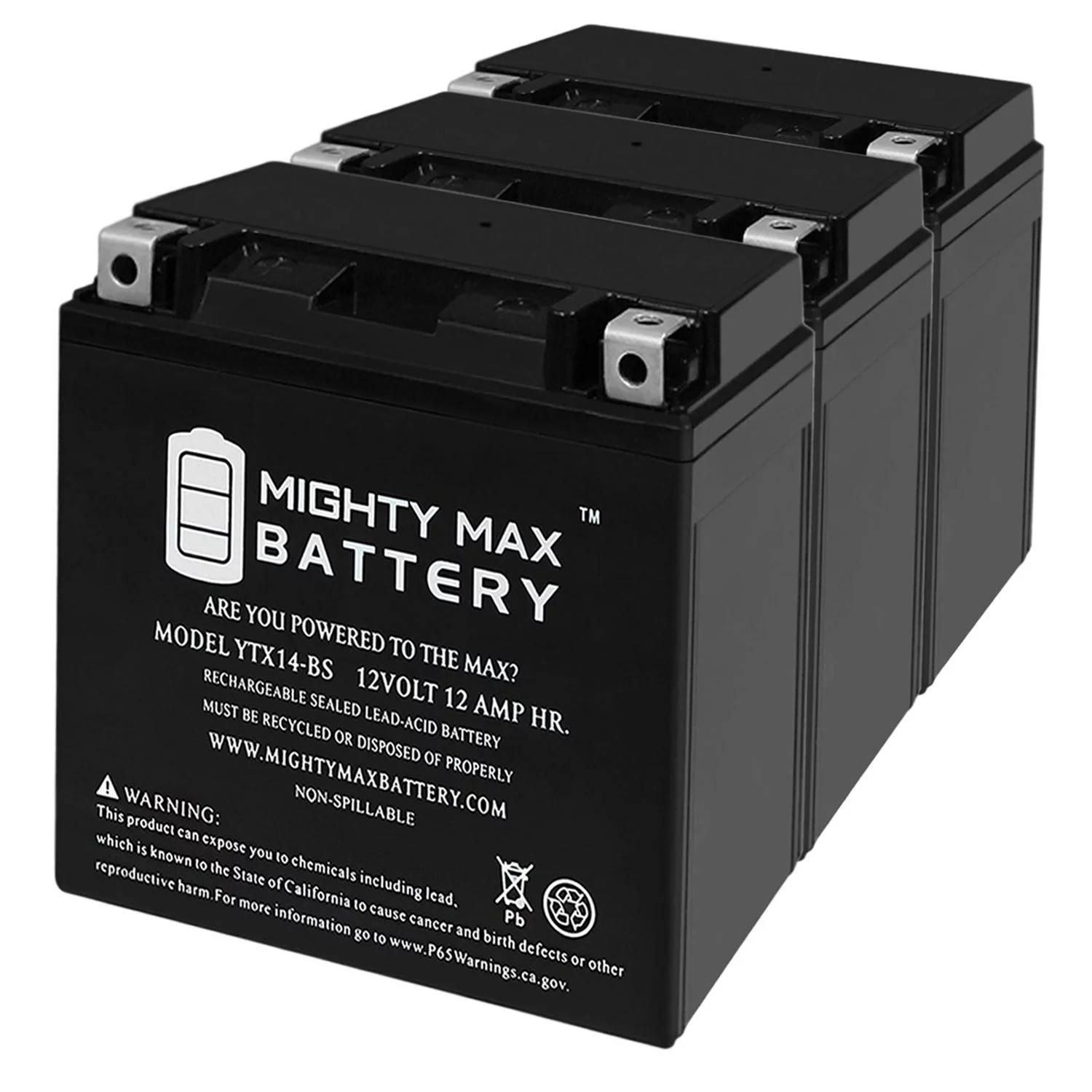 YTX14-BS Replacement Battery for ACDelco ATX14BS - 3 Pack