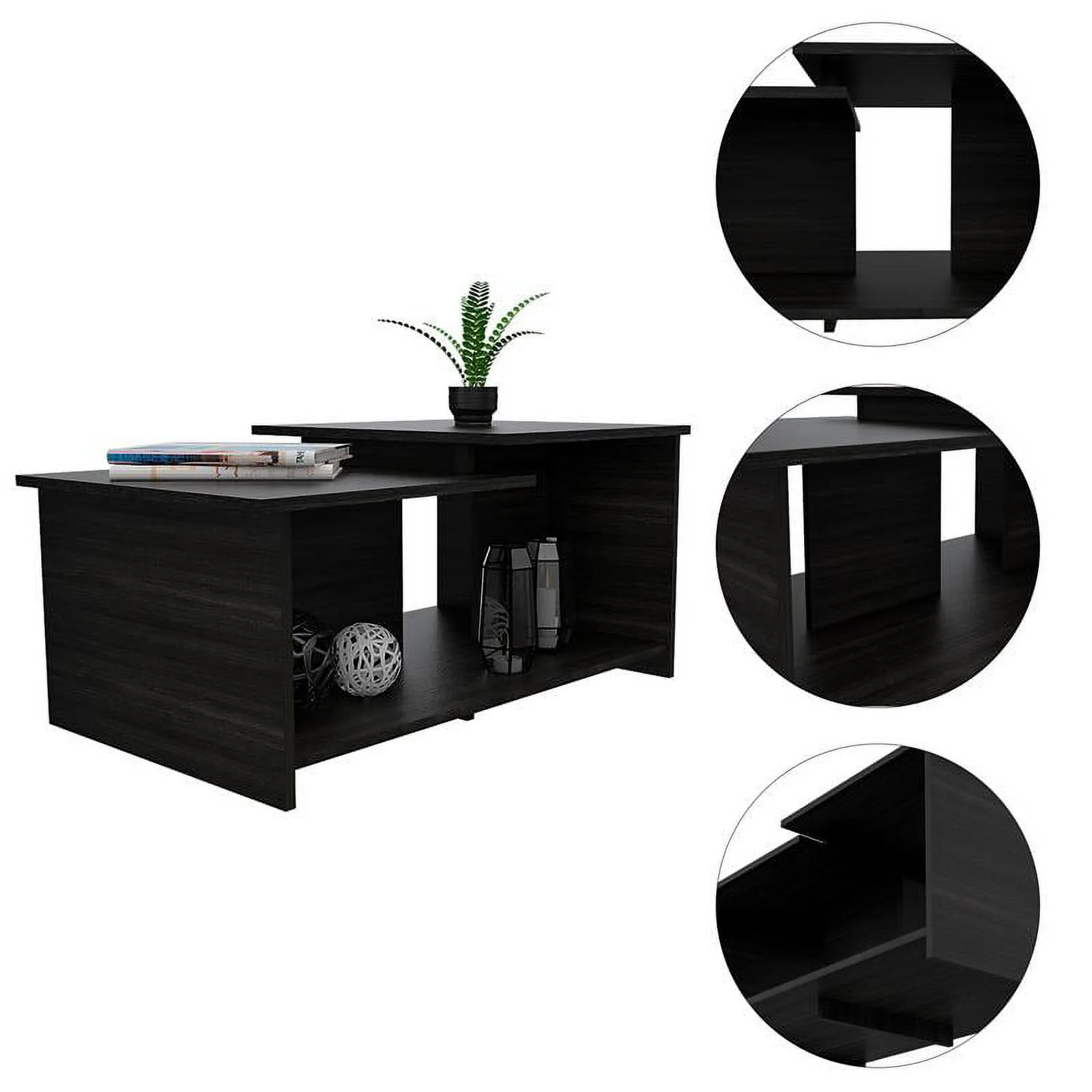 Home Square 2-Piece Set with Coffee Table and Bar Cart Cabinet