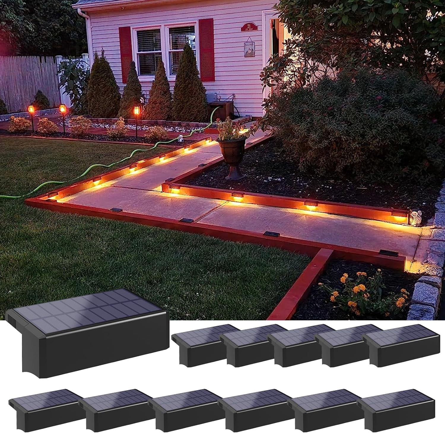 OUWI Solar Deck Lights, 12 Pack Solar Fence Lights Halloween Lights Warm White & Color Changing & Fixed RGB, Outdoor Waterproof Color Glow Solar Wall Lights for Deck Railing Stair Step and Backyard