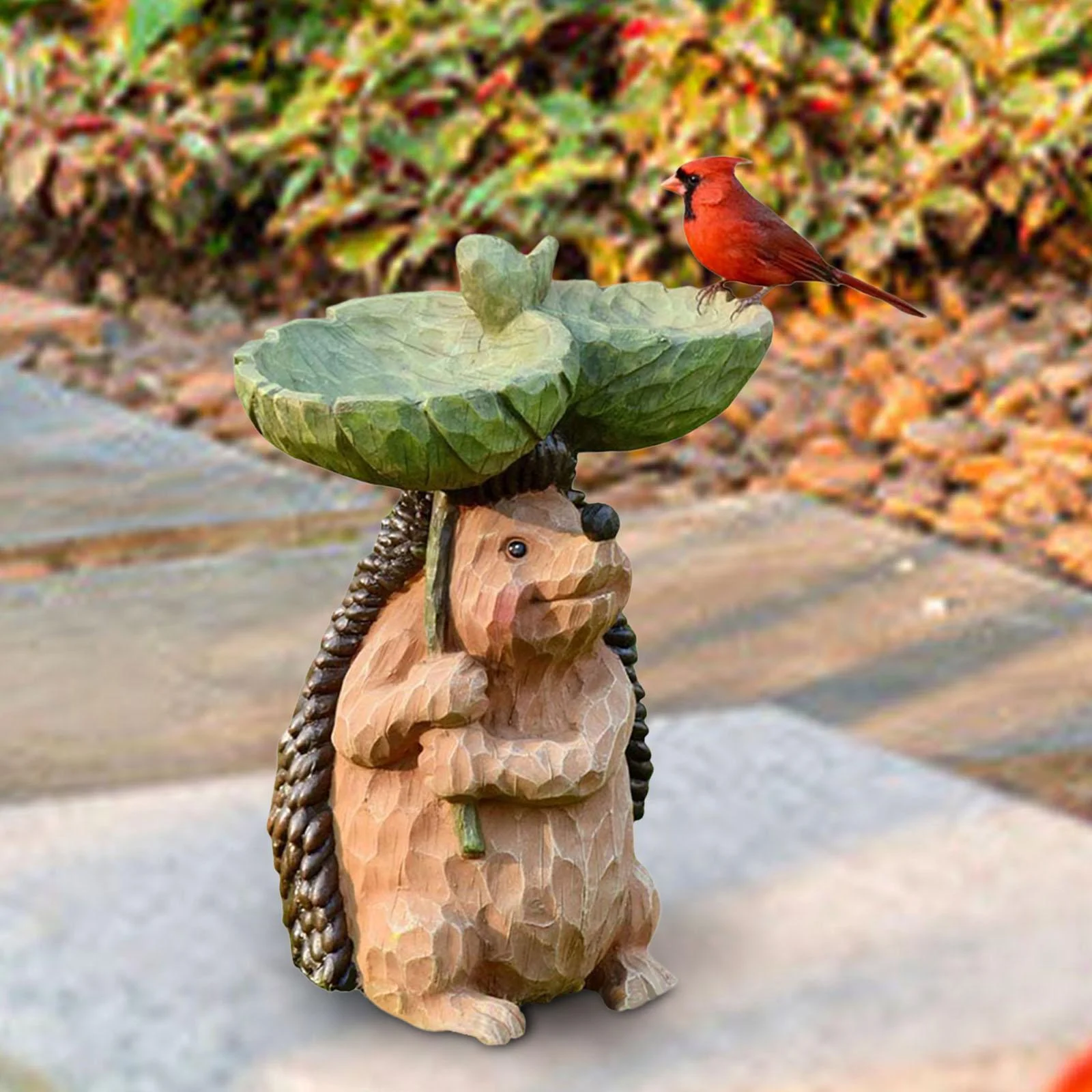 oshhnii Garden Bird Bath Bowl Yard Backyard Sculpture Resin Statue Figurine Resin Feeder Hedgehog 15x10x20cm