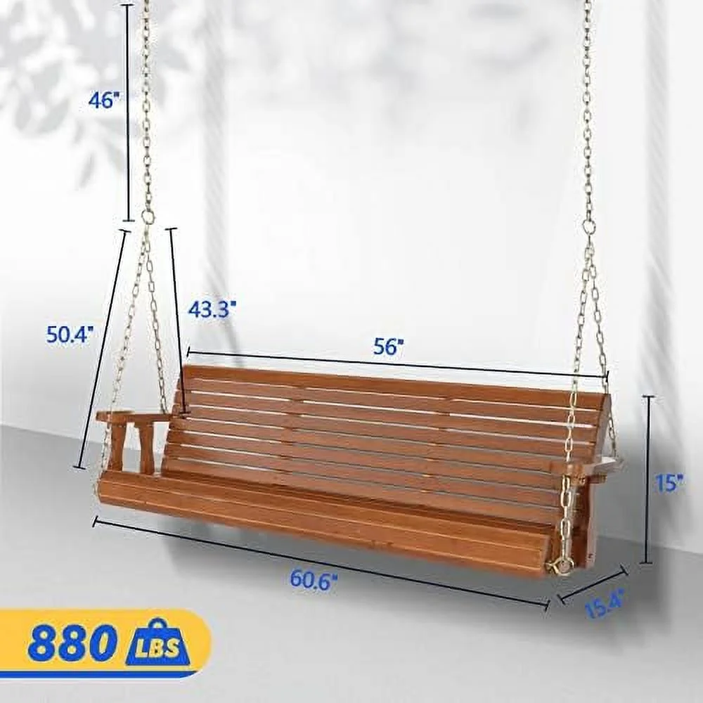 MQLIFEBOOM Upgraded Patio Wooden Porch Swing for Courtyard & Garden  Heavy Duty 880 LBS Swing Chair Bench with Hanging Chains for Outdoors (5 FT  White)