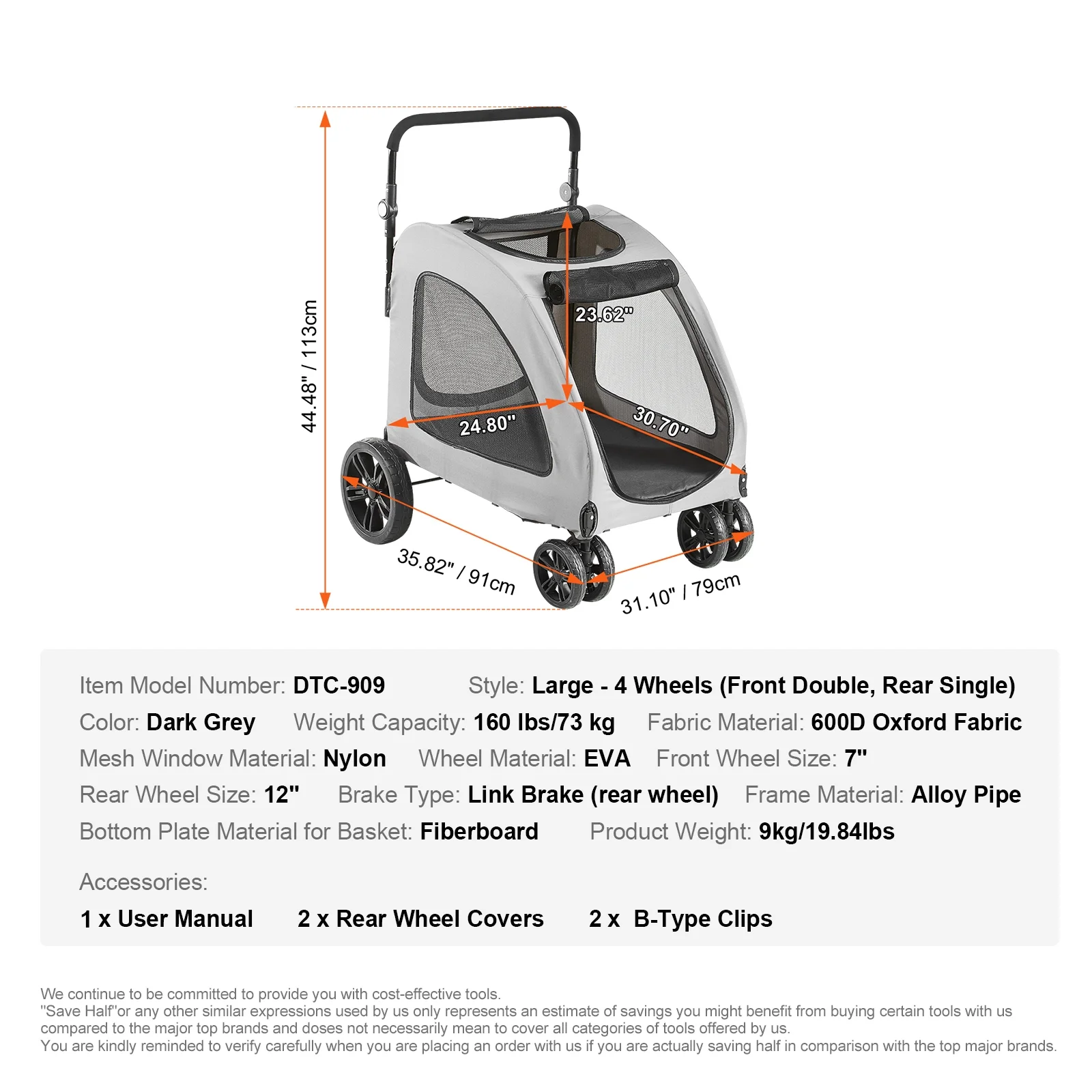 SKYSHALO  Pet Stroller 4 Wheels Dog Stroller with Brakes 160lbs Weight Capacity
