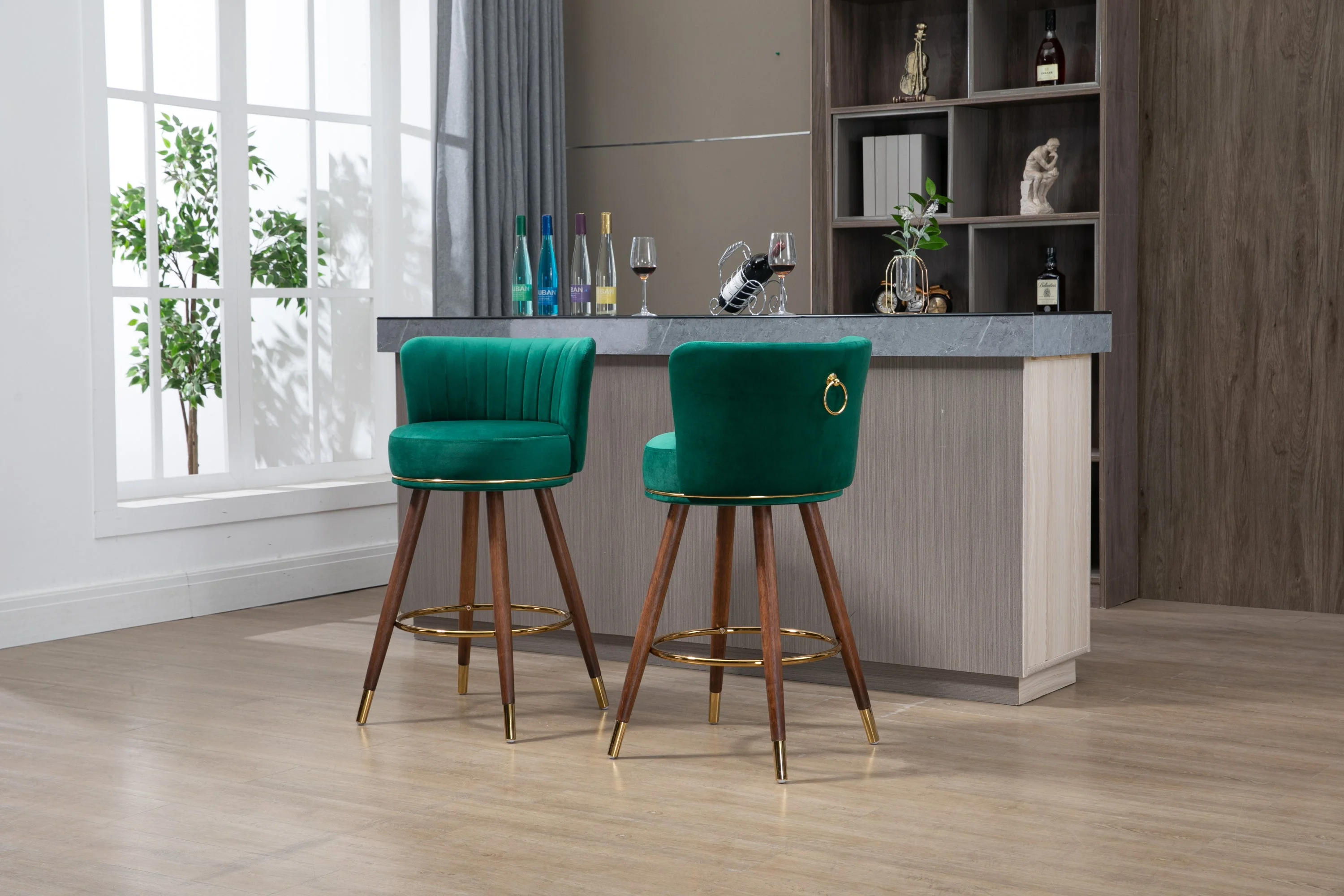 Emily  Bar Stools with Back and Footrest  - Emerald Set of 2