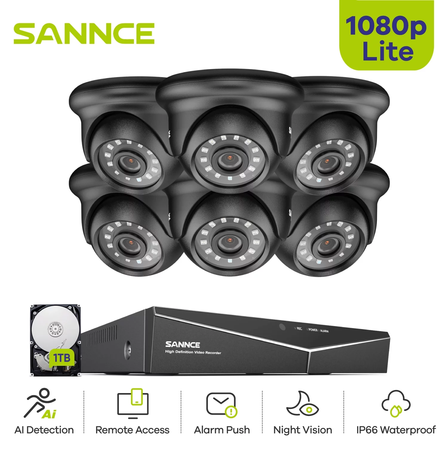 SANNCE 8CH 1080P HD CCTV System 6pcs 1080P Outdoor IR Security Camera 8 Channels Video Surveillance DVR Kits with 1TB HDD