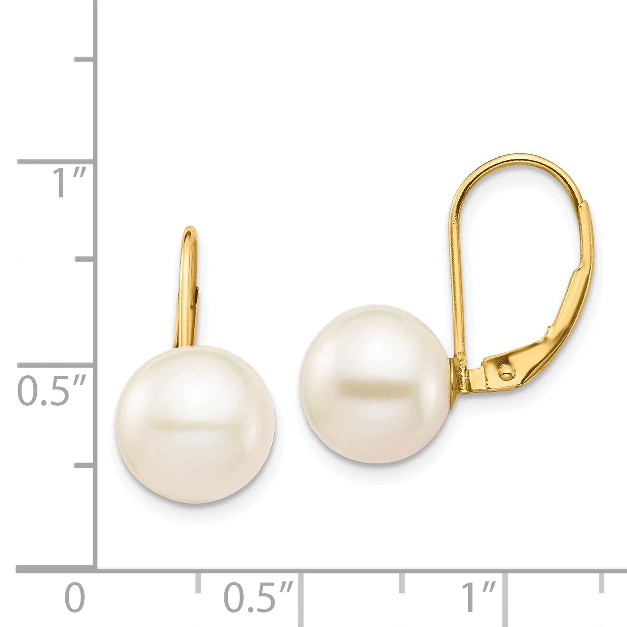 Carat in Karats 14K Yellow Gold White Round Freshwater Cultured Pearl Leverback Earrings (18.24mm x (9 to 10mm (range))
